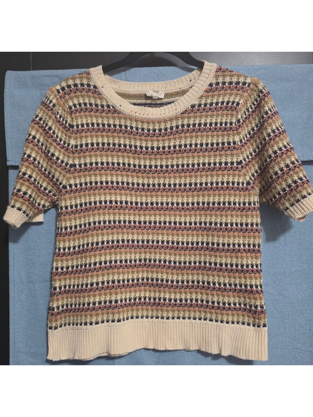 T7. Hem & Thread Multicolor Textured Knit Short Sleeve Sweater Top Medium